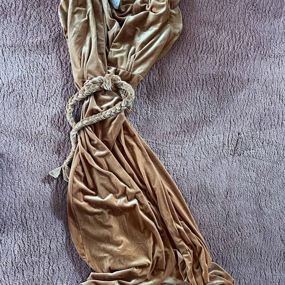 Misa Los Angeles Elegant Gold Velvet Dress with Rope Belt Size L